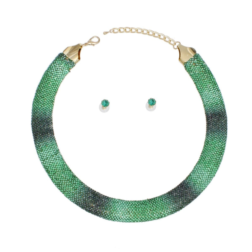 Torque Necklace with Green Stone Pave Collar for Women – Stylish Statement Jewelry