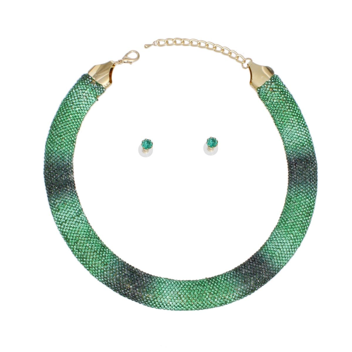 Torque Necklace with Green Stone Pave Collar for Women – Stylish Statement Jewelry