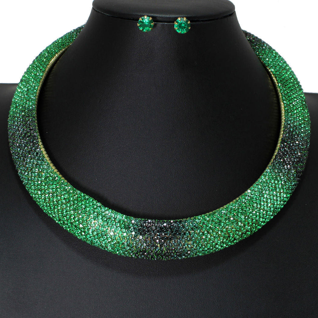 Torque Necklace with Green Stone Pave Collar for Women – Stylish Statement Jewelry