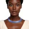 Torque Necklace for Women with Blue Stone Pave Collar – Stylish Statement Jewelry