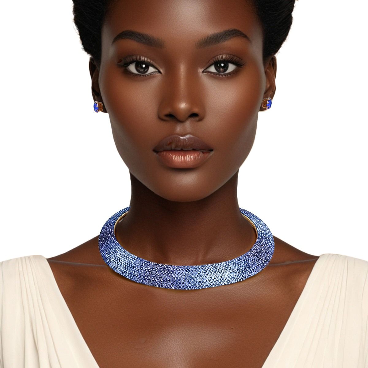 Torque Necklace for Women with Blue Stone Pave Collar – Stylish Statement Jewelry