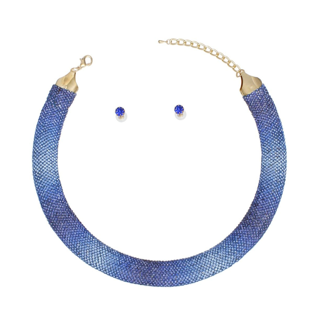 Torque Necklace for Women with Blue Stone Pave Collar – Stylish Statement Jewelry