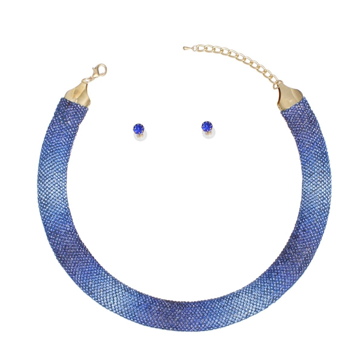 Torque Necklace for Women with Blue Stone Pave Collar – Stylish Statement Jewelry