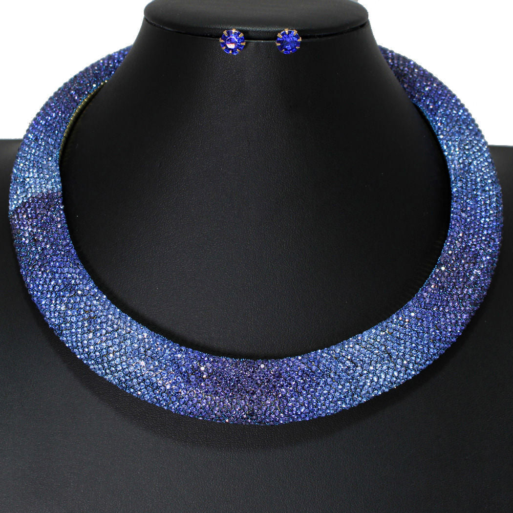 Torque Necklace for Women with Blue Stone Pave Collar – Stylish Statement Jewelry