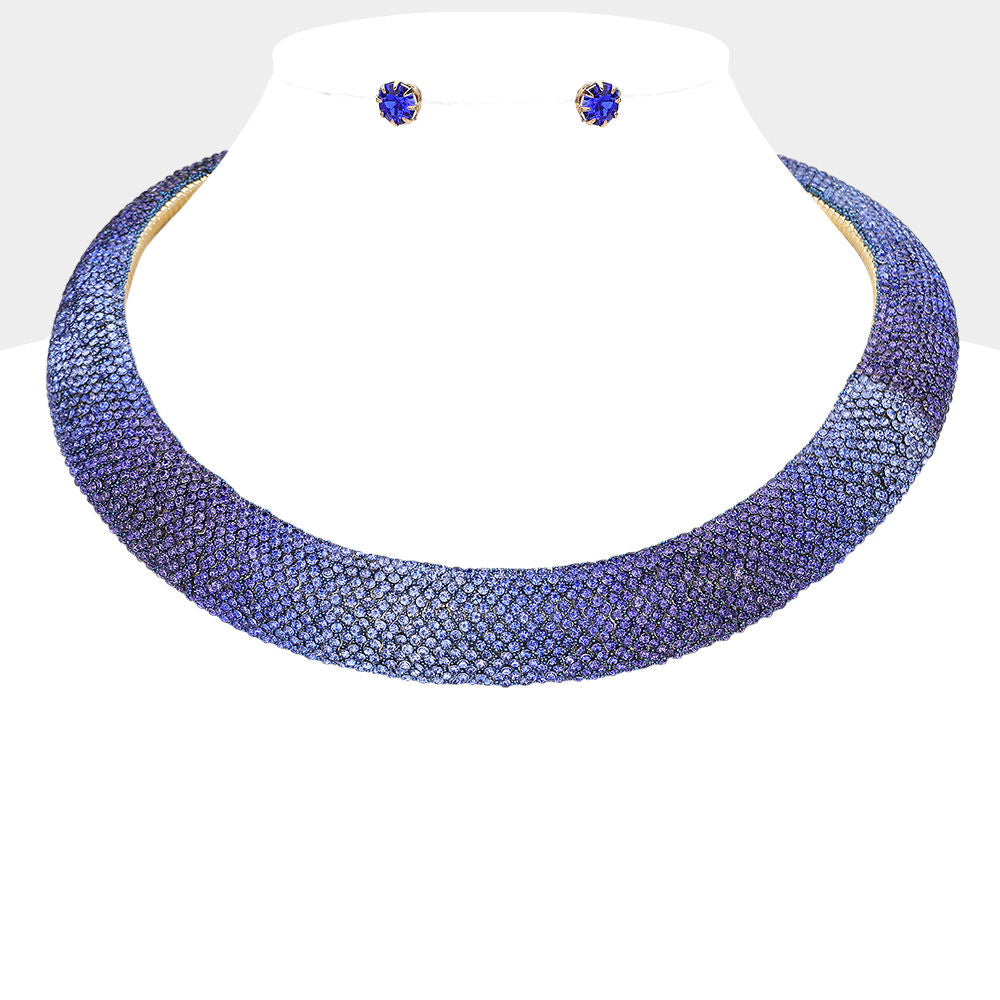 Torque Necklace for Women with Blue Stone Pave Collar – Stylish Statement Jewelry