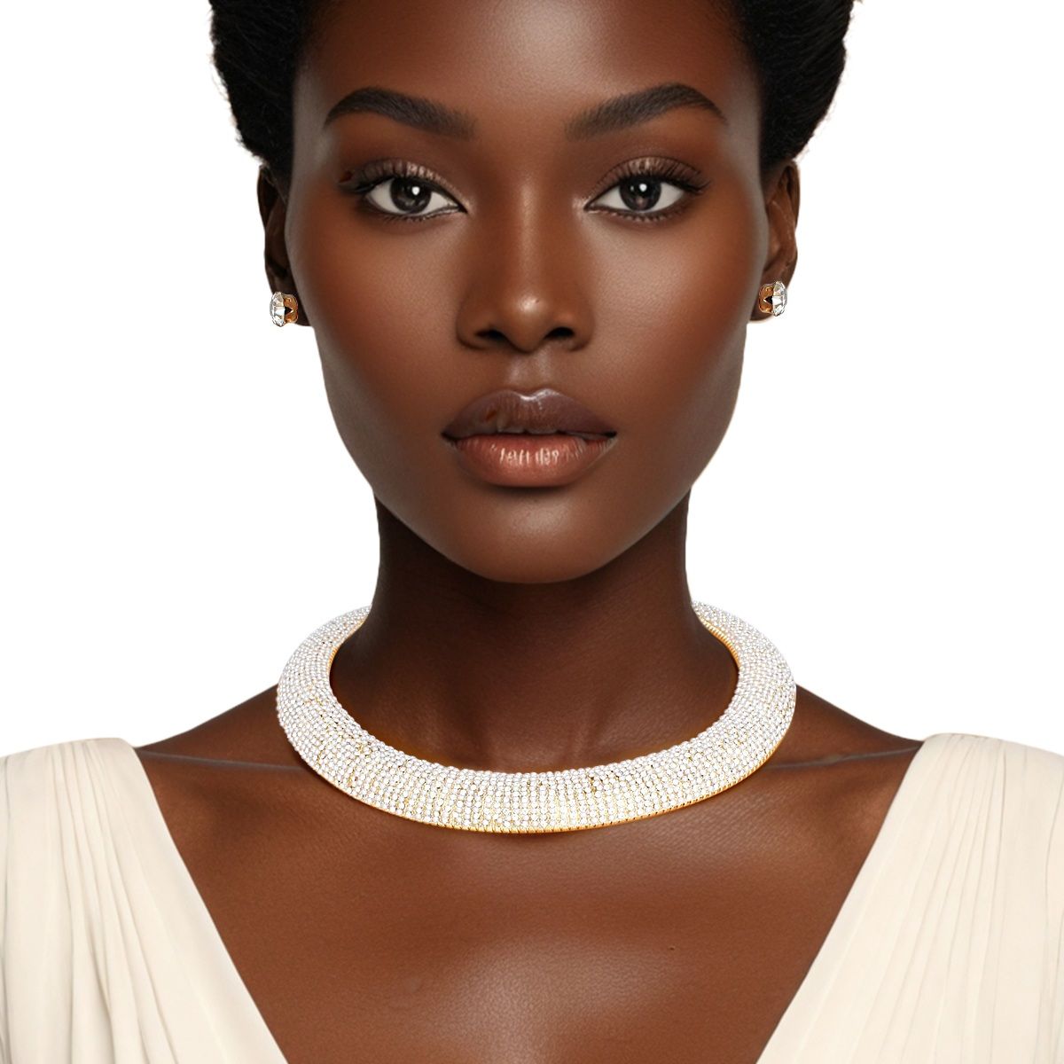 Torque Necklace with Gold Pearl Stone Collar for Women Stylish Statement Jewelry