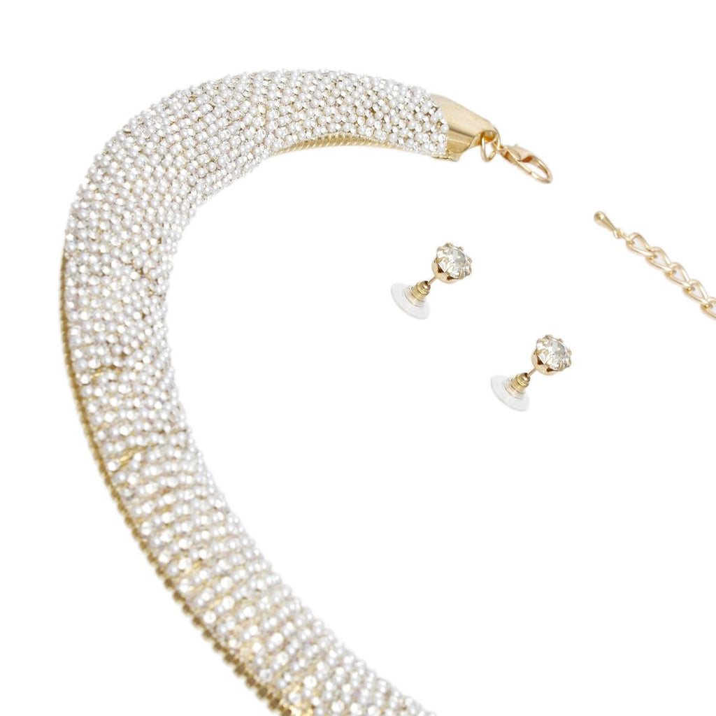 Torque Necklace with Gold Pearl Stone Collar for Women Stylish Statement Jewelry
