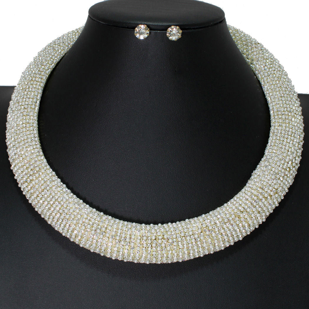 Torque Necklace with Gold Pearl Stone Collar for Women Stylish Statement Jewelry