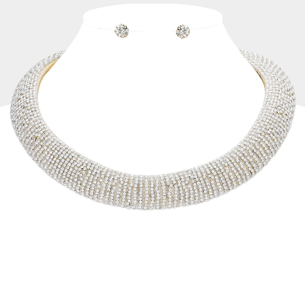 Torque Necklace with Gold Pearl Stone Collar for Women Stylish Statement Jewelry