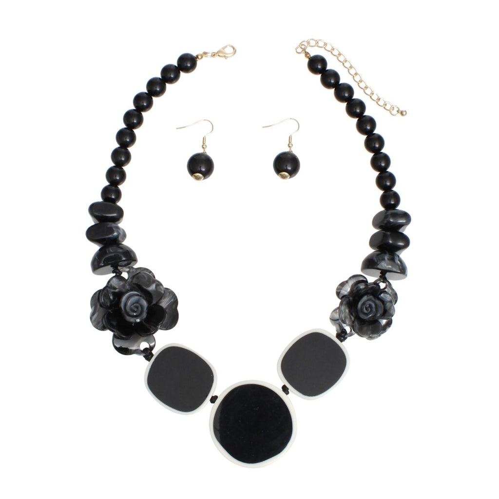 Statement Necklace Black Beaded Artistic Flower Stylish Chic Jewelry