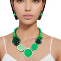 Statement Necklace Beaded Green Flower Artistic Trendy Stylish Accessory