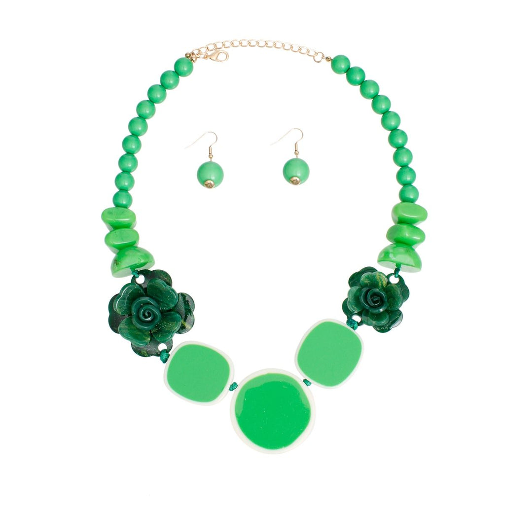 Statement Necklace Beaded Green Flower Artistic Trendy Stylish Accessory