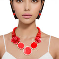 Statement Necklace Beaded Red Flower Artistic Stylish Chic Jewelry Accessory