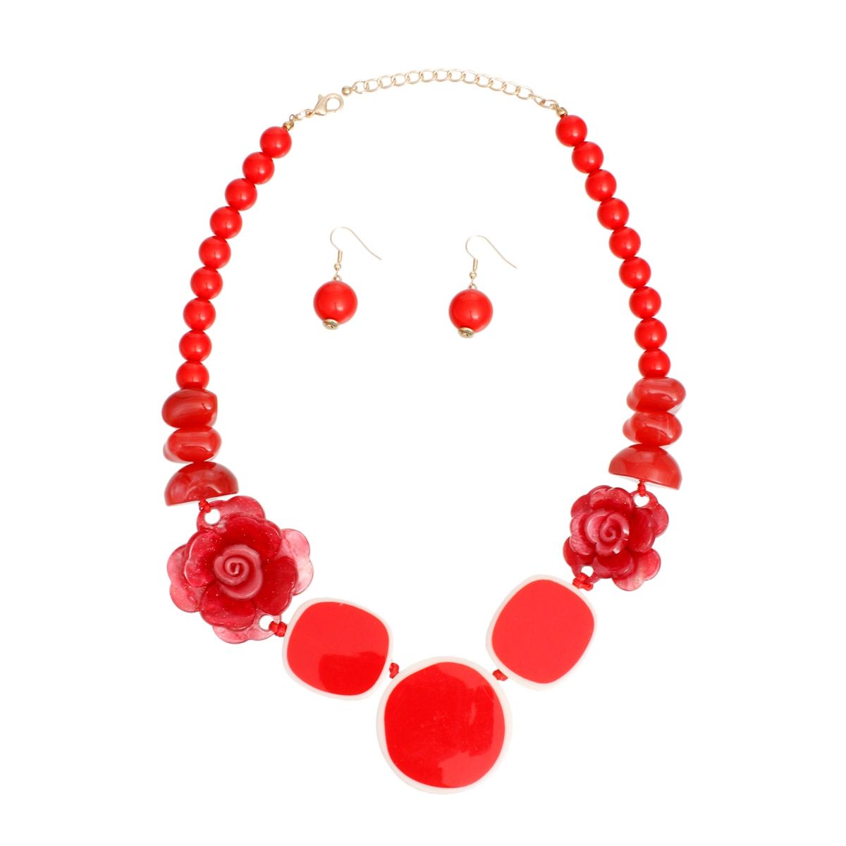 Statement Necklace Beaded Red Flower Artistic Stylish Chic Jewelry Accessory