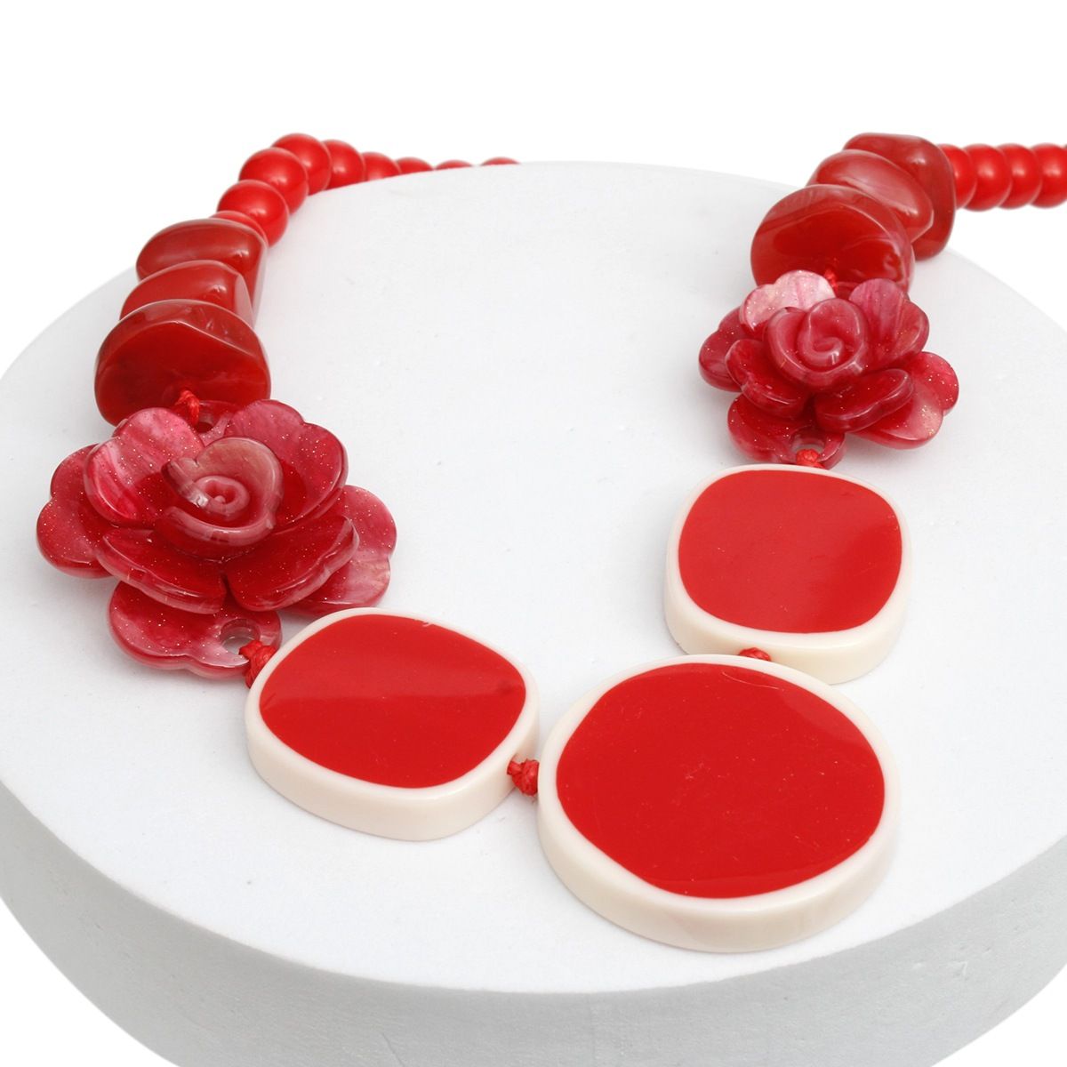 Statement Necklace Beaded Red Flower Artistic Stylish Chic Jewelry Accessory