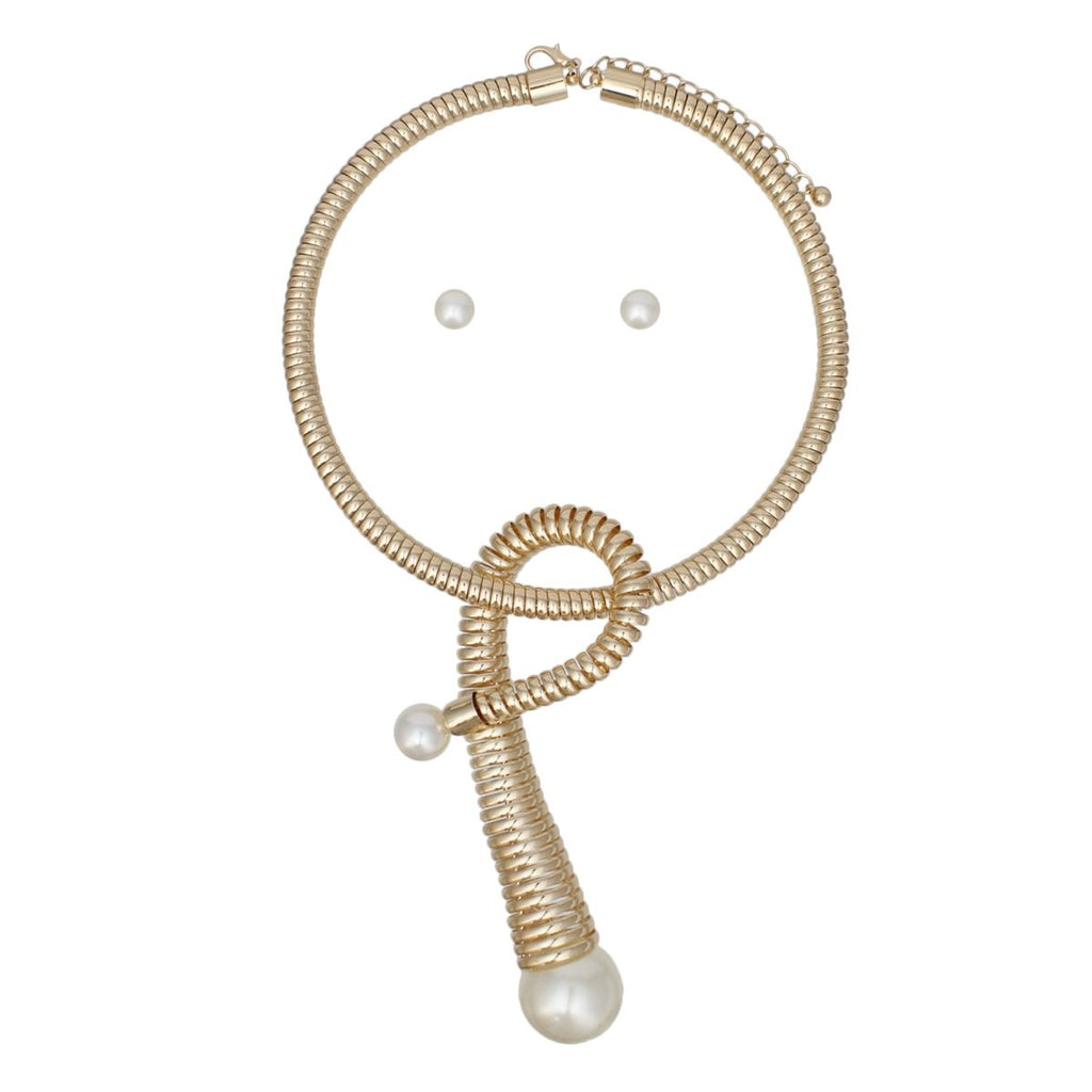 Statement Pendant Necklace Handmade Coiled Gold Pearl Loop Stylish Chic Jewelry