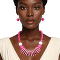 Statement Beaded Necklace Set with Funky Fuchsia and White Discs, Trendy Fashion Jewelry