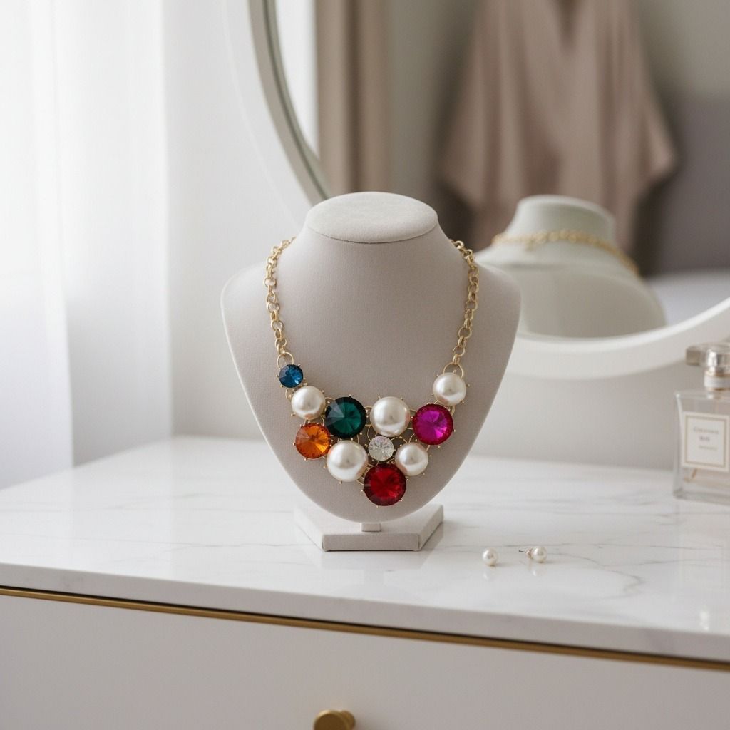 Statement Bib Necklace Chunky Multi Crystal Pearl Evening Jewelry