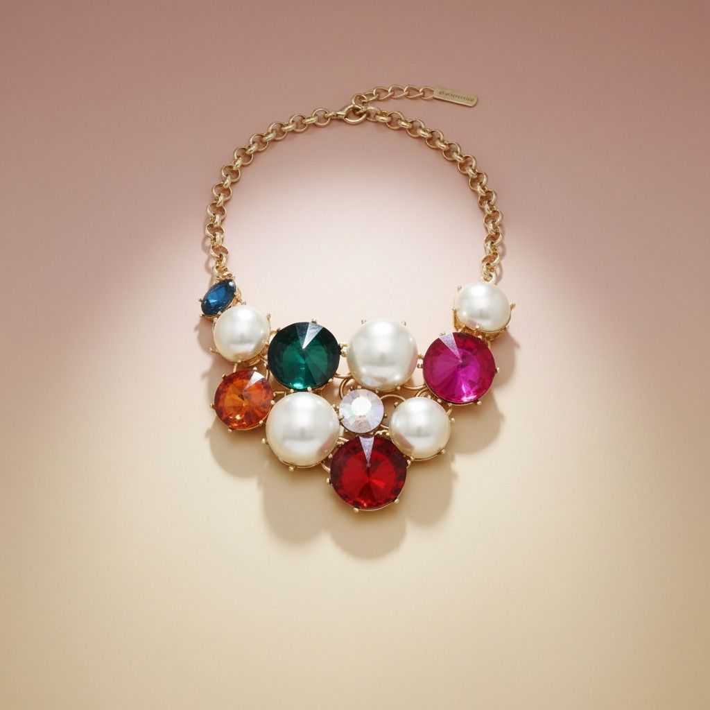 Statement Bib Necklace Chunky Multi Crystal Pearl Evening Jewelry
