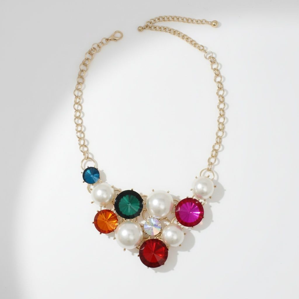 Statement Bib Necklace Chunky Multi Crystal Pearl Evening Jewelry