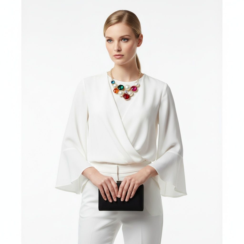 Statement Chunky Bib Necklace with Multi Crystal and Pearl Accents, Elegant Evening Jewelry
