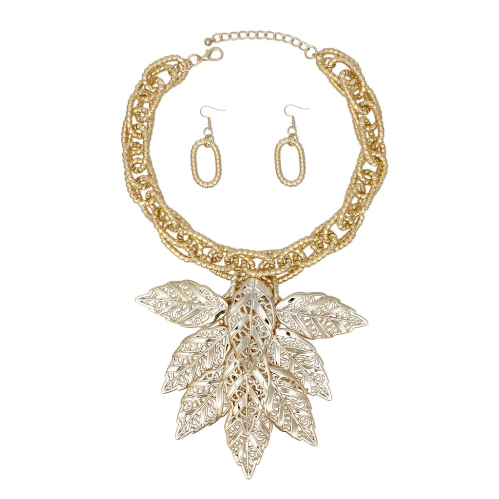 Statement Necklace Fall Season Gold Chunky Leaf Drop Trendy Jewelry