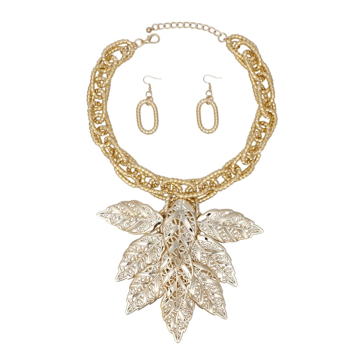 Statement Necklace Fall Season Gold Chunky Leaf Drop Trendy Jewelry