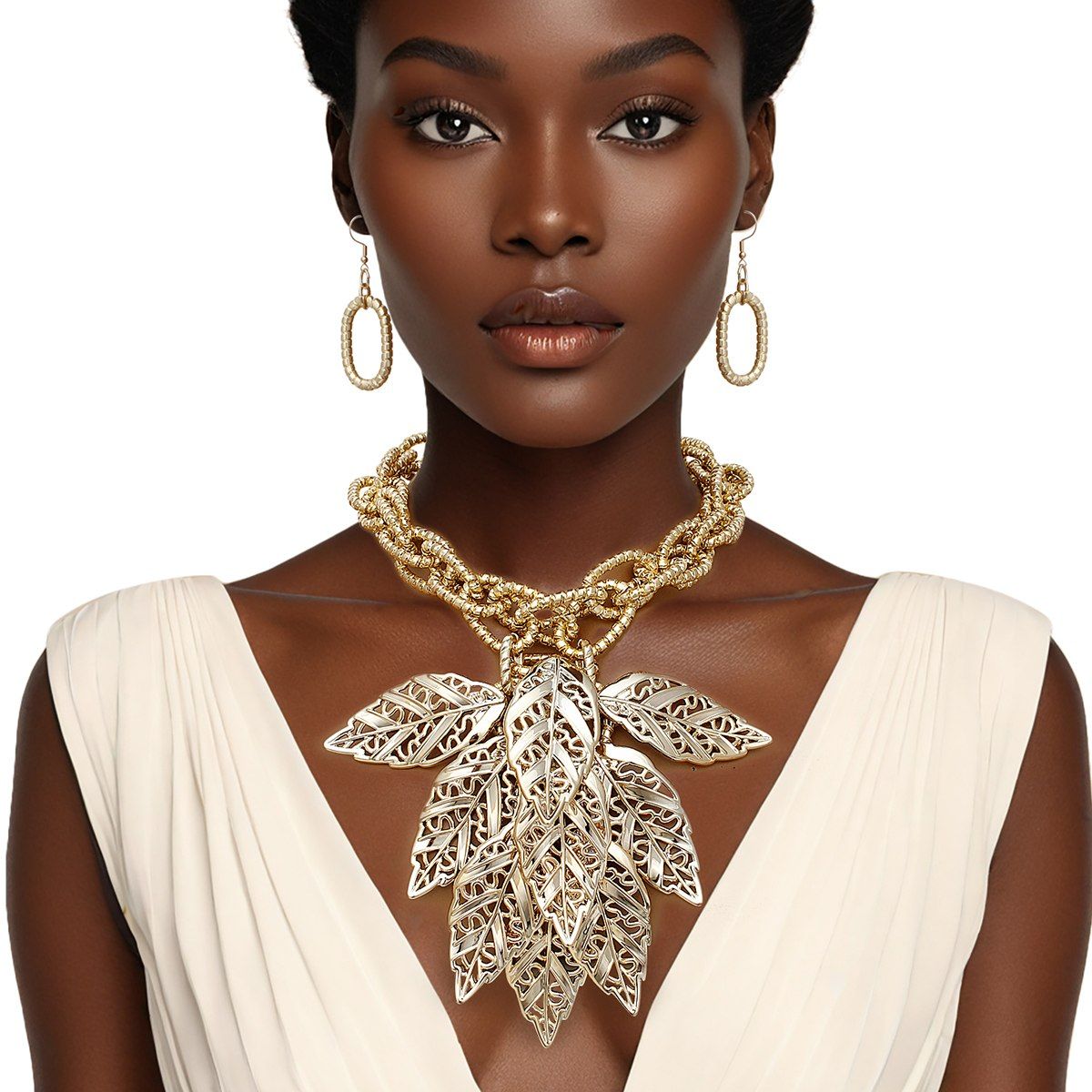 Statement Necklace Fall Season Gold Chunky Leaf Drop Trendy Jewelry