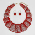 Statement Necklace Large Red Resin and Silver Confetti Stylish Accessory