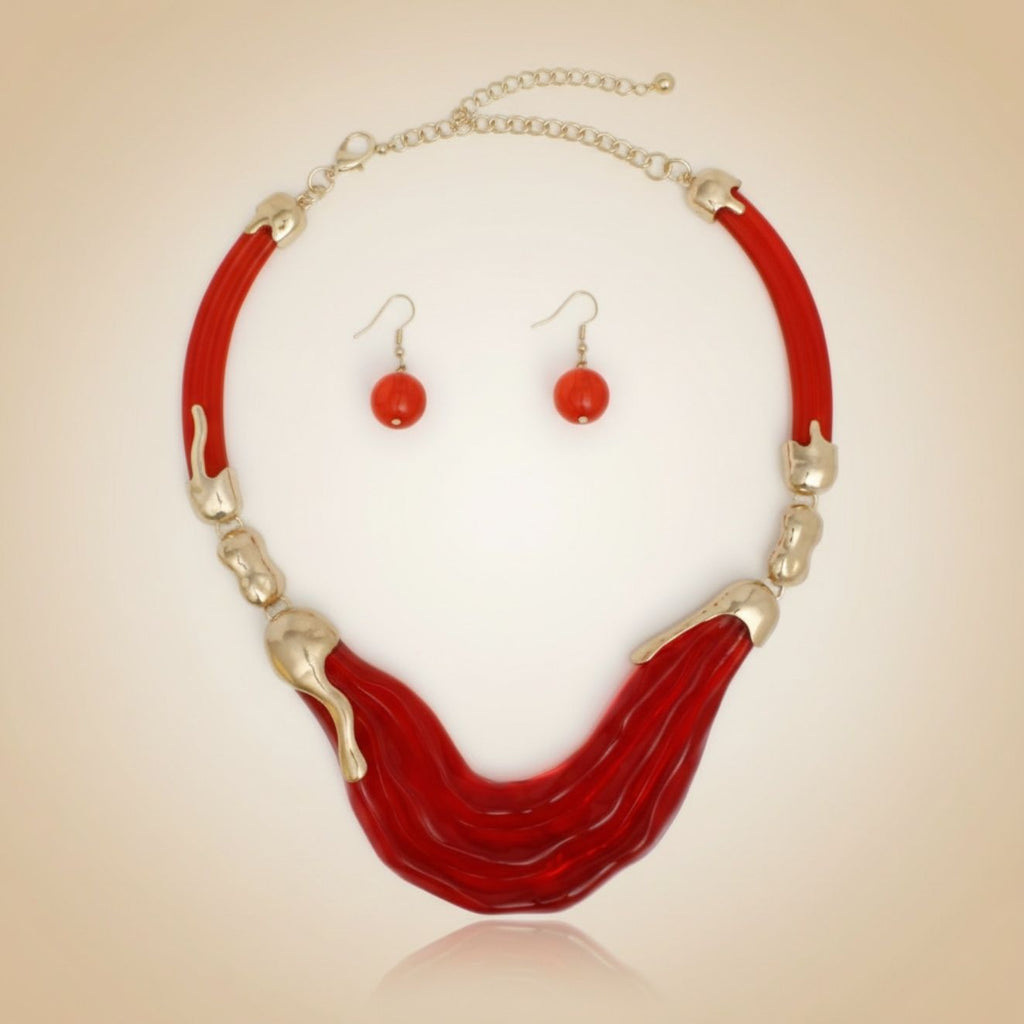 Statement Necklace Transparent Red Melted Design Trendy Chic Accessory