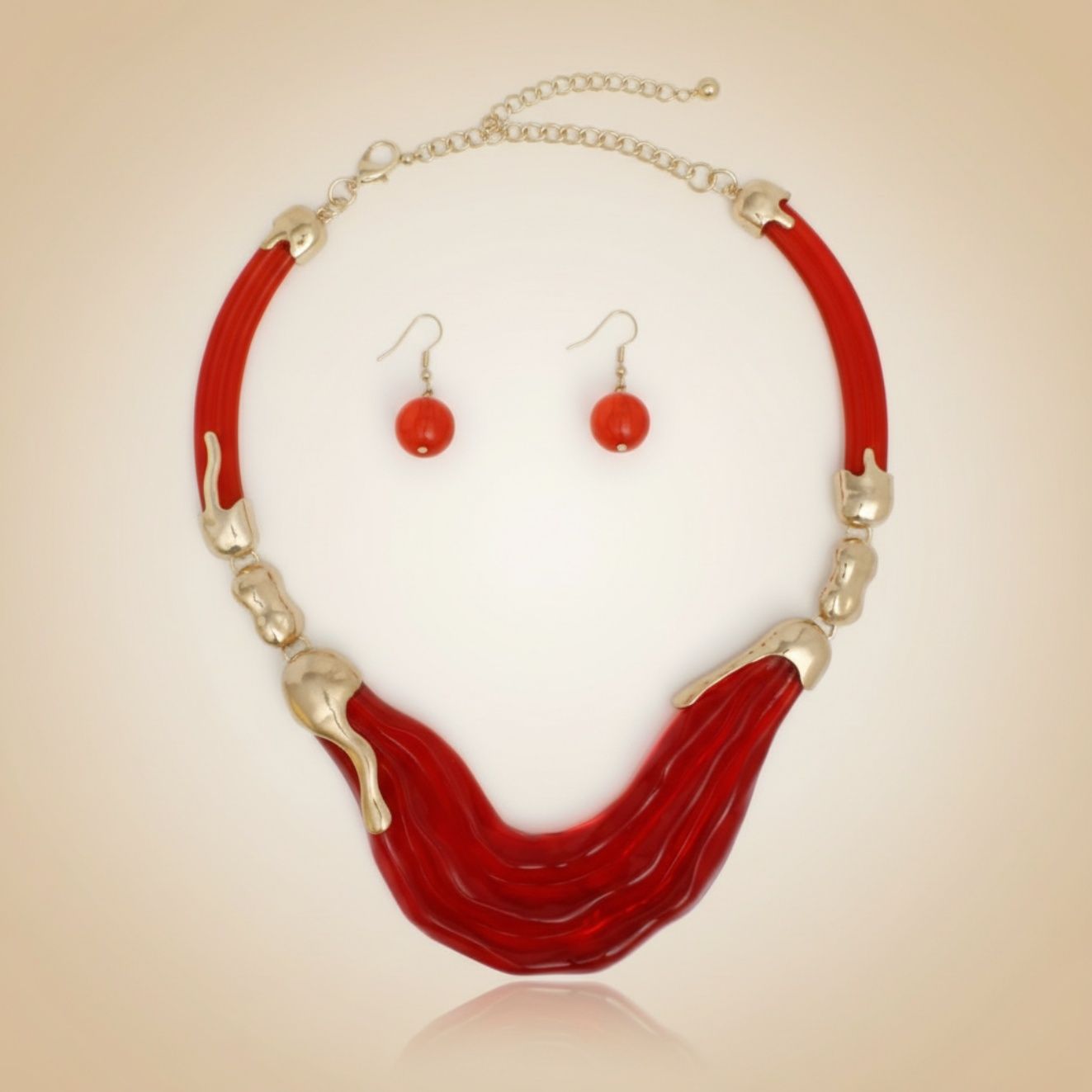 Statement Necklace Transparent Red Melted Design Trendy Chic Accessory