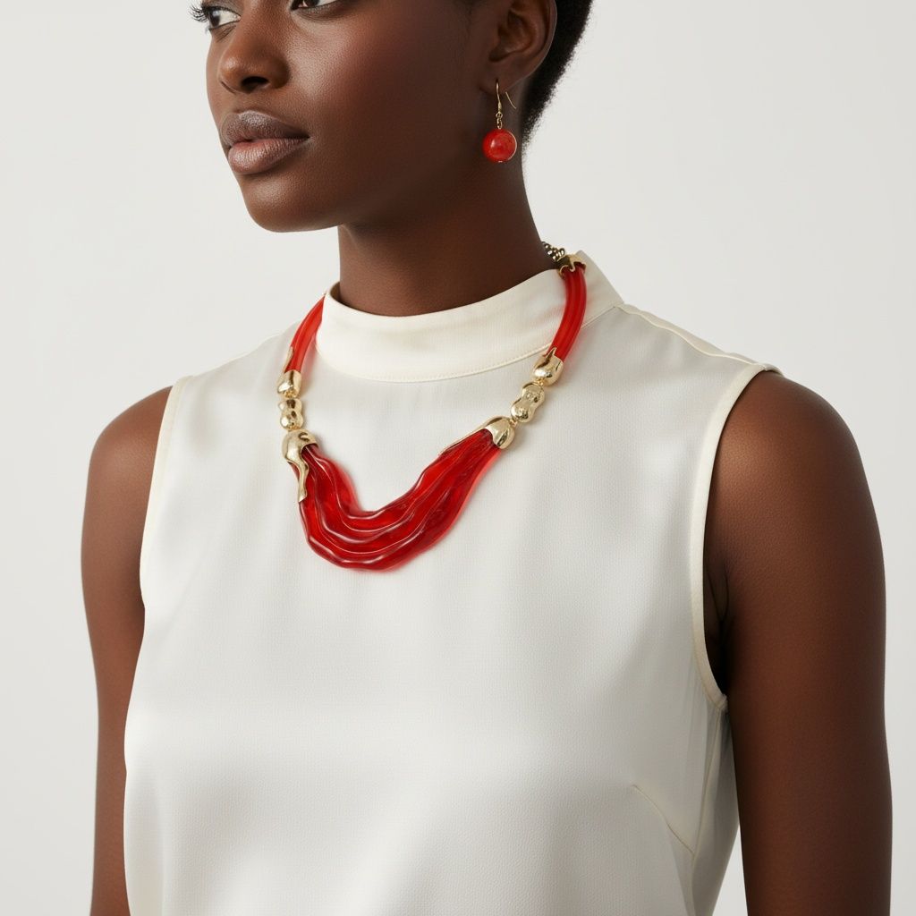 Statement Necklace Transparent Red Melted Design Trendy Chic Accessory