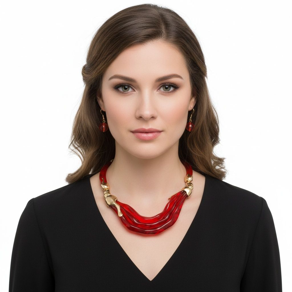 Statement Necklace Transparent Red Melted Design Trendy Chic Accessory