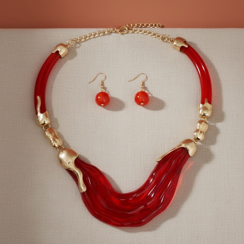 Statement Necklace Transparent Red Melted Design Trendy Chic Accessory