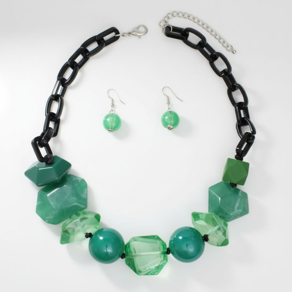 Statement Chunky Green Beaded Tribal Necklace, Trendy Fashion Jewelry