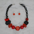 Statement Chunky Red Beaded Tribal Necklace, Trendy Fashion Jewelry