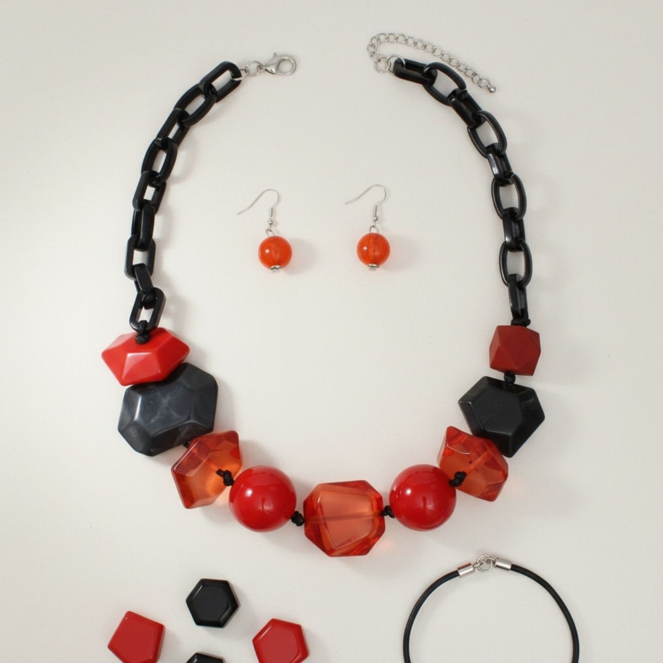 Statement Chunky Red Beaded Tribal Necklace, Trendy Fashion Jewelry