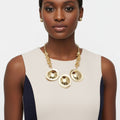 Statement Sculptural Metal Disc Necklace Polished Gold Trendy Chic