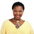 Statement Necklace Oval Purple Confetti with Gold Collar Stylish Chic Accessory