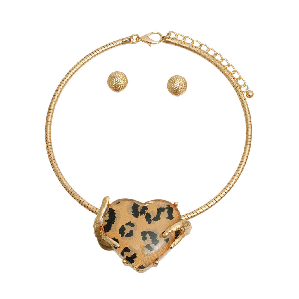 Rigid Collar Set Leopard Heart Stylish Fashion Jewelry Accessory