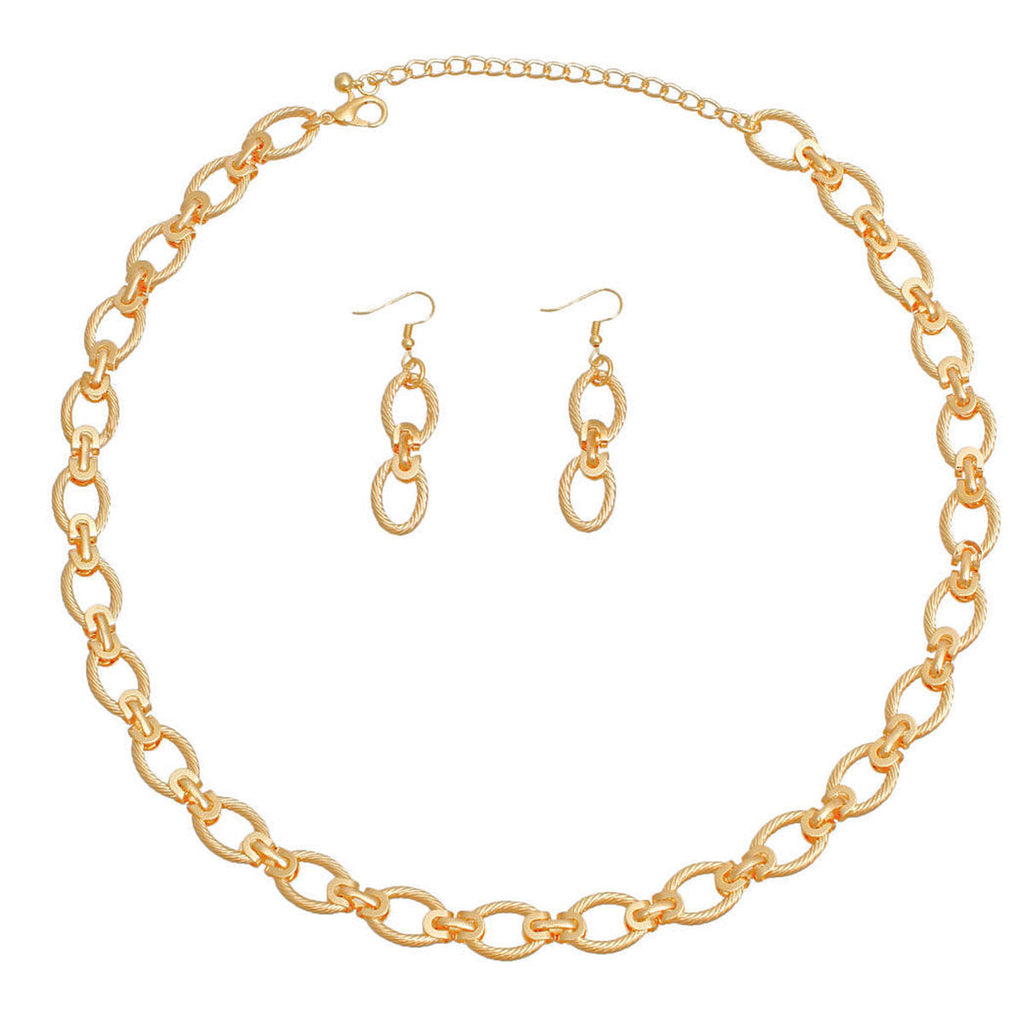 Gold Metal Twisted Oval Chain Set – Stylish Statement Jewelry