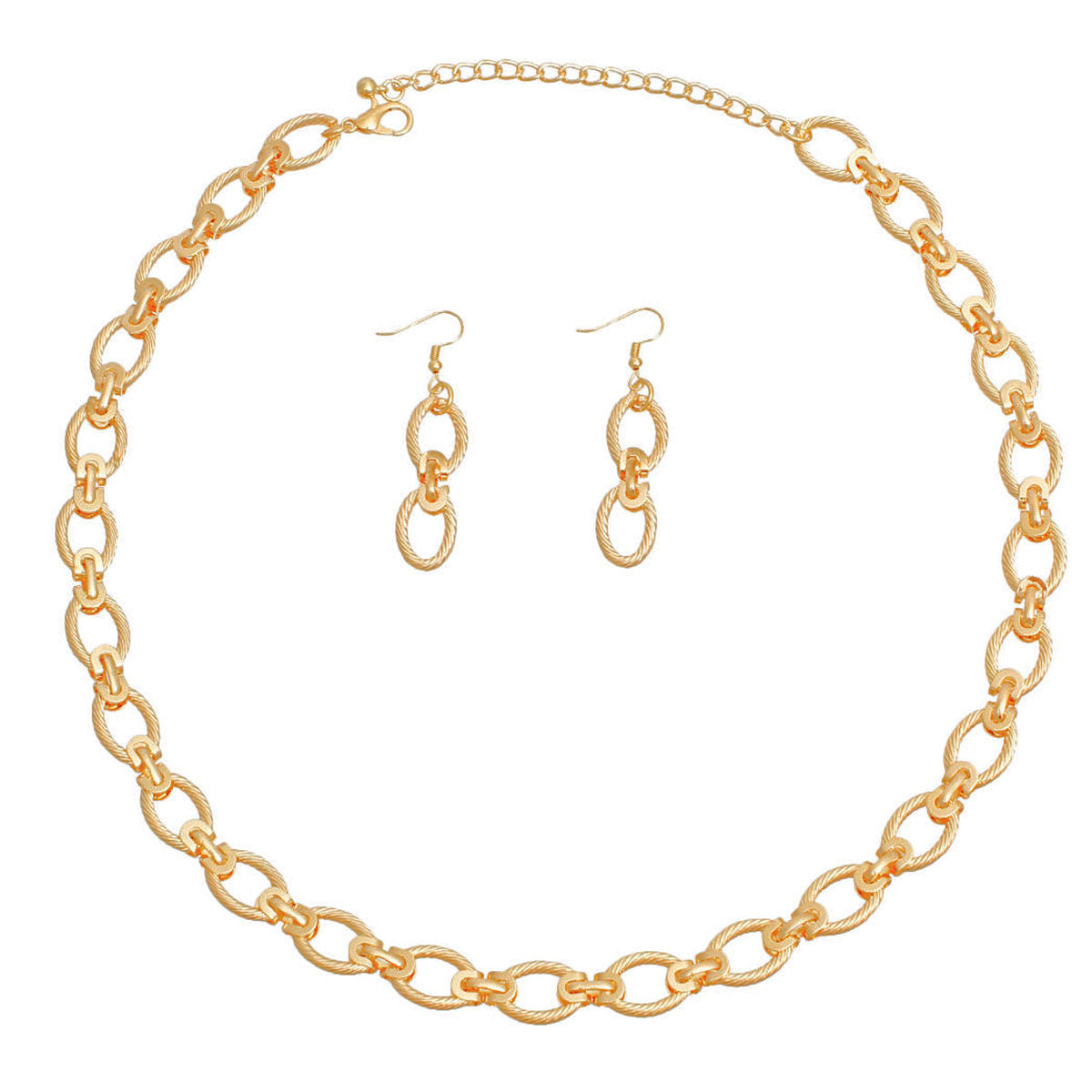 Gold Metal Twisted Oval Chain Set – Stylish Statement Jewelry