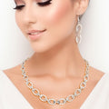 Silver Twisted Oval Metal Chain Set Stylish Statement Jewelry
