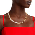 Statement Mixed Link Necklace with Gold CZ Accents