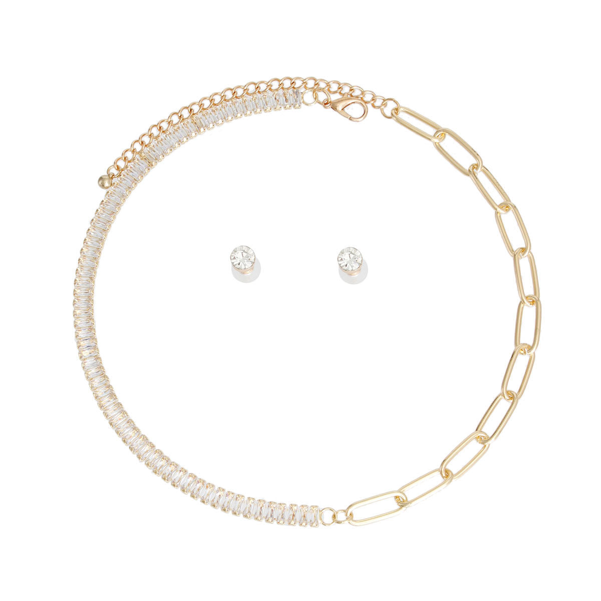 Statement Mixed Link Necklace with Gold CZ Accents