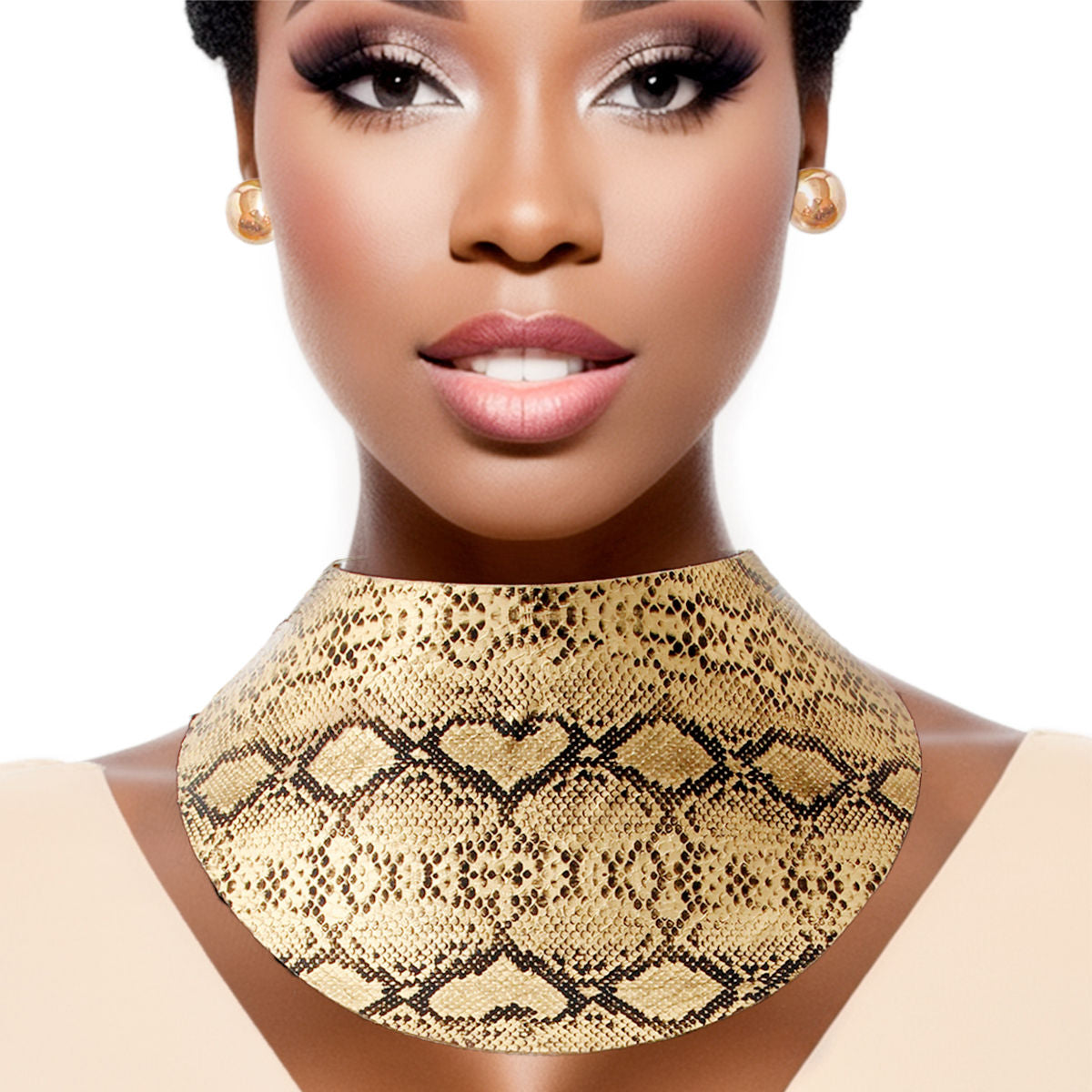 Choker Set with Gold Snake Print Collar – Stylish Statement Jewelry