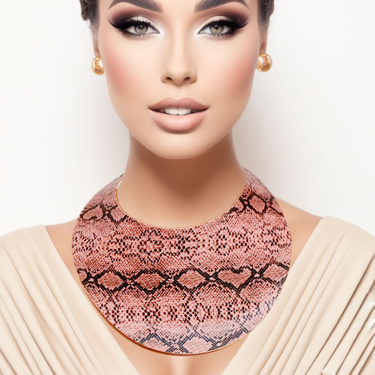 Statement Collar Choker Set Pink Snake Print Trendy Fashion Jewelry