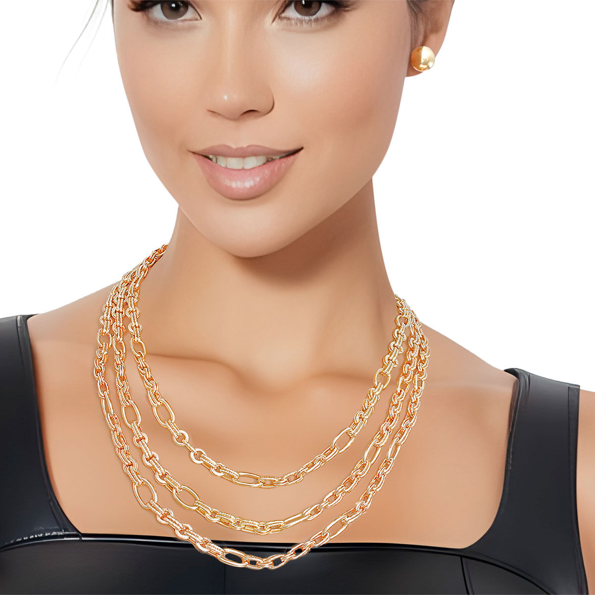 Triple Chain Link Gold Necklace Set for Women – Stylish Layered Jewelry