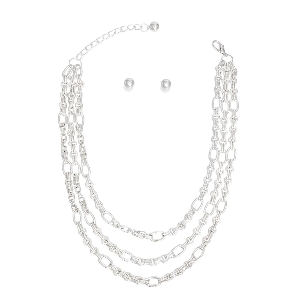 Silver Triple Chain Link Necklace Set for Women – Stylish Layered Jewelry