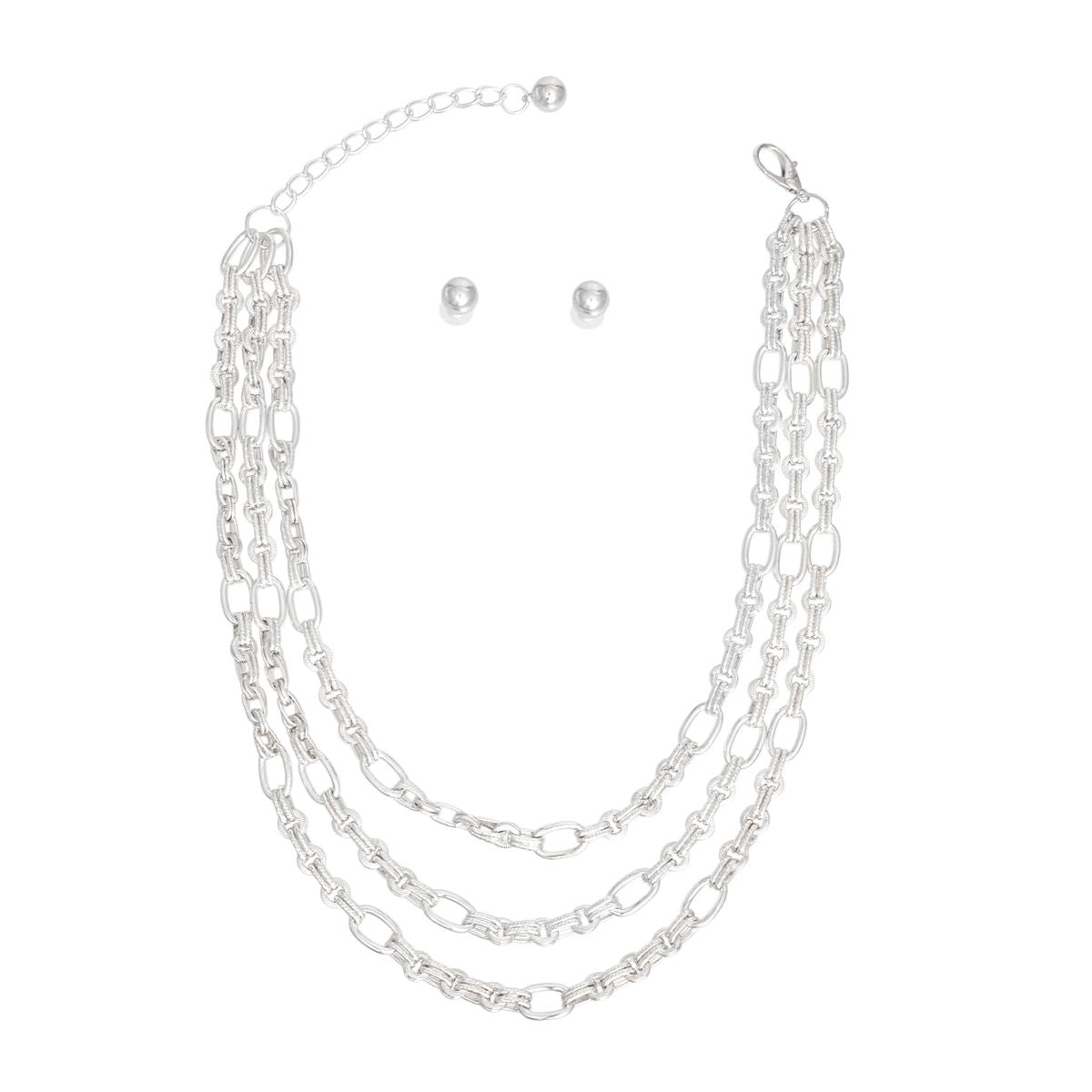 Silver Triple Chain Link Necklace Set for Women – Stylish Layered Jewelry